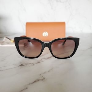 Authentic Tory Burch Oversized Glossy Black Cat Eye Sunglasses with Gold Details